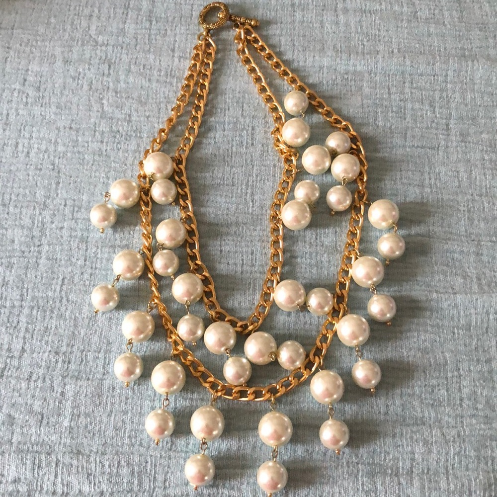 Gold & Pearl Necklace “The Caroline” Bib Style